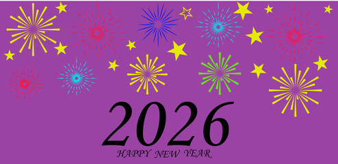 Happy New Year 2026 icon. Collection of 2026 Happy New Year card, cover, poster. Vector illustration with labels isolated on colorful background. Unique 2026 logo design template.