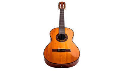 Obraz premium Classical guitar, center view, warm wood tones against dark backdrop