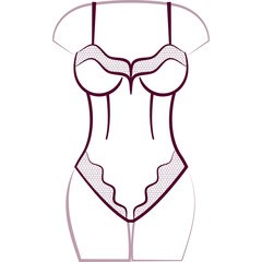 Elegant Burgundy Lingerie Bodysuit With Lace Details On Transparent Background