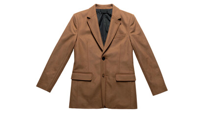 Casual brown blazer, single-breasted, flat lay on black background