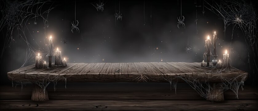 spooky empty halloween eerie haunted house dark creepy dark flicke candles cobwebs midnight scene
