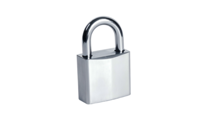 Polished metallic padlock centered against a stark black background