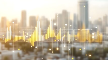 Urban soundwave analysis city skyline digital visualization sunset aerial view