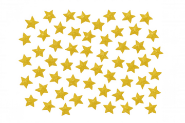 Golden stars glittering pattern with transparent background, festive celebration award success concept