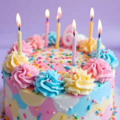 Magical Birthday Cake Celebration With Colorful Sprinkles And Candles
