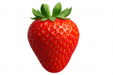 Sweet red strawberry with vibrant green leaves, reflecting freshness and healthy food. Transparent background