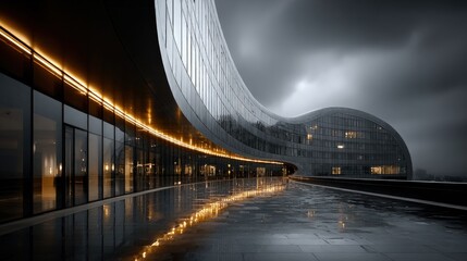 Minimalist abstract facade featuring soft curves neutral tones and hidden lighting for a surreal architectural effect