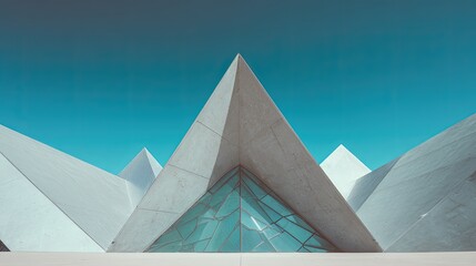 Exterior of a futuristic abstract architecture with sharp geometric concrete forms and sleek modern lines minimalist design