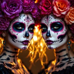 Dia de Muertos Inspired Skull Makeup Artistry Duo Celebration of Life and Death
