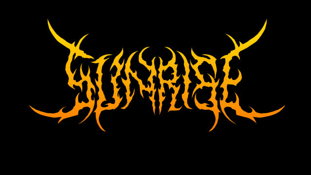 Sunrise typography vector in symmetrical shapes black metal custom Lettering style for streetwear, t-shirt print apparel, sticker, poster, band name