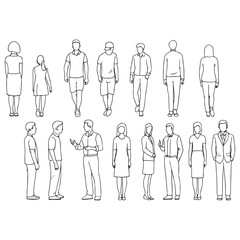 Sitting, walking, running people vector silhouette