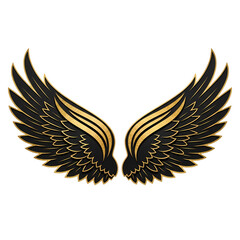 Obraz premium Elegant Golden Black Feather Wings on transparent background