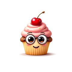 Adorable Cartoon Cupcake Character with Glasses and Cherry on Top for Sweet Delights