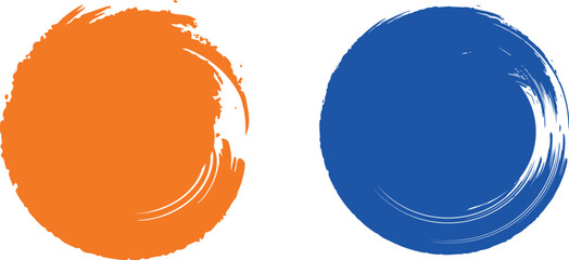 Two vibrant brush stroke circles, one orange and one blue, isolated on a clean transparent background, representing contrast and diversity
