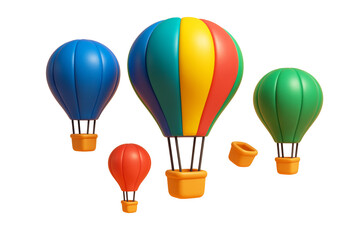 Colorful cartoon hot air balloons in playful style isolated on white background, creative concept for travel, adventure, and imagination. Ai generative