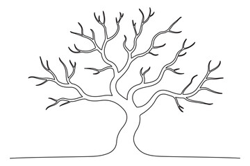 Continuous line drawing of leafless tree minimalist nature illustration on white background
