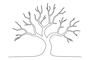 Continuous line drawing of leafless tree minimalist nature illustration on white background
