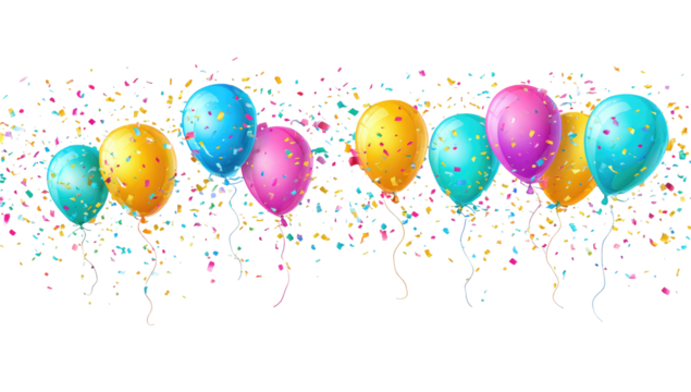 Colorful balloons with confetti. Festive party background