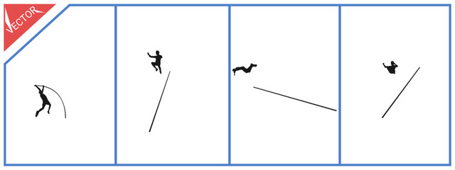 Illustration of a pole vaulter. Silhouette image on white background.