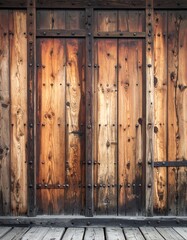 Weathered wooden double doors with vertical planks and metal hardware