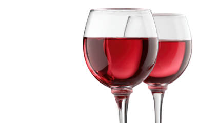 Two stemmed wine glasses filled with red wine