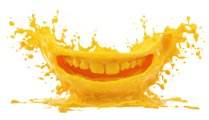 A smiling face formed by orange juice splashes