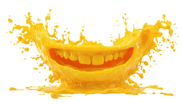 A smiling face formed by orange juice splashes