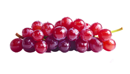 Glossy, red grapes cluster with attached stem, isolated