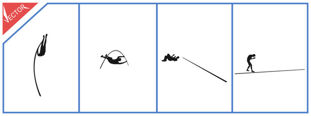 Pole vault silhouette collection. Athletics sport, isolated on white background.