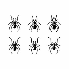 Six spiders in a simple black and white vector illustration