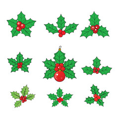 Bright and cheerful christmas holly clipart collection with festive elements