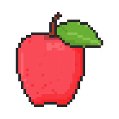 Obraz premium 8 bit apple icon. Pixel art object. Old school computer graphic style.