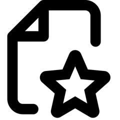 A simple black and white icon representing a document with a star, isolated on a transparent background
