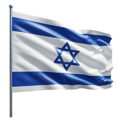 The flag of israel waving on a flagpole, isolated on transparent background