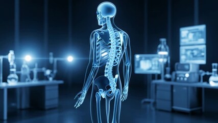 Xray of human skeleton in a futuristic laboratory setting - Powered by Adobe