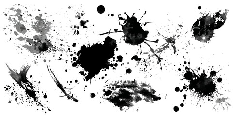 ink blots and splats. detailed ink splats Hyperrealistic Highly Detailed Isolated On Transparent Background	
