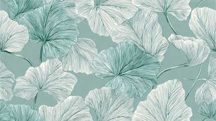 Stylized alocasia leaves in fine-line illustration with mint green tones, creating an elegant botanical pattern with natural rhythm and organic texture
