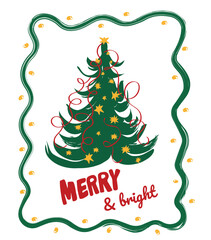 Merry Christmas and Happy New Year poster, greeting card. Holiday card. Flat vector illustration.