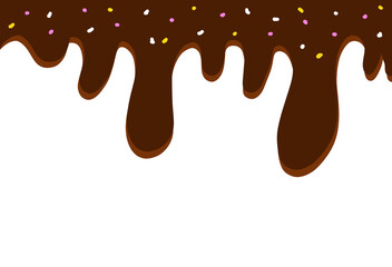 Chocolate Dripping Icing with Colorful Sprinkles on Black Background