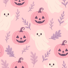 Pastel Halloween Ghosts and Pumpkins Seamless Pattern