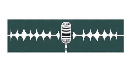 Live podcast recording session with microphone and sound waves in studio environment