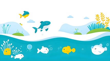 Fototapeta premium Colorful fish swimming in clear water underwater scene nature illustration