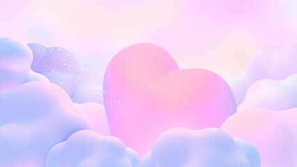 3D render Pastel Heart Surrounded by Clouds.