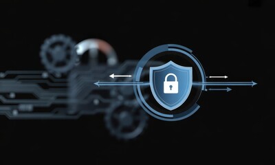 Cybersecurity shield lock protection technology abstract digital safety system data network design