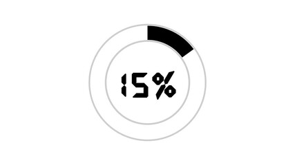 Animated circle loading 15 percent complete progress bar digital interface technology modern design. animated Circle Progress Bar on white background in black color. 4k motion graphics animation.
