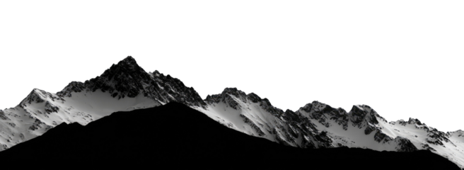 Snowy mountain range stretching across a black background