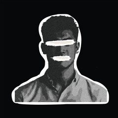  Censored Man Portrait with Halftone and Torn Paper Effect