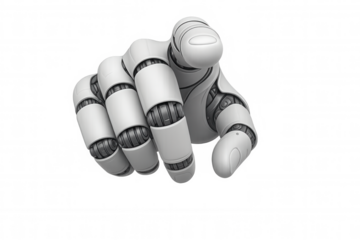 Robot hand pointing finger, choosing action, future technology, artificial intelligence, cyborg interaction