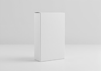 Blank white tall rectangular packaging box mockup standing upright, perfect for product branding, software, or slim items.