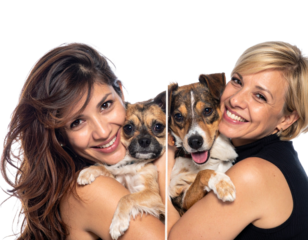 Portrait of Beautiful Women Hugging Cute Dog, isolated on transparent background"